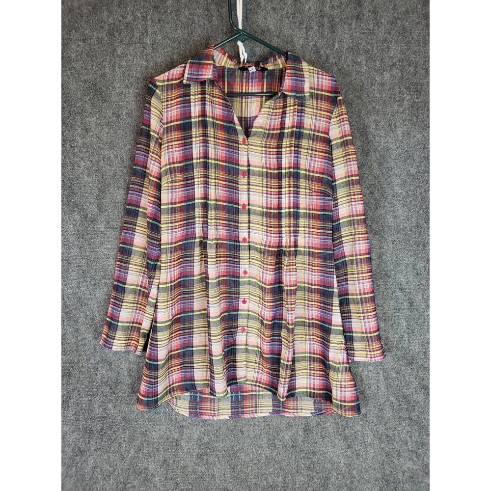 Chadwicks of Boston Plaid Button Down Long Sleeve Tunic‎ Top Women Sz M Cottage